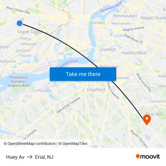 Huey Av to Erial, NJ map