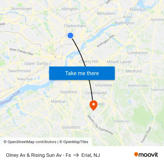 Olney Av & Rising Sun Av - Fs to Erial, NJ map