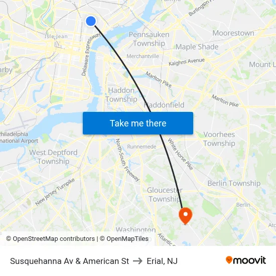 Susquehanna Av & American St to Erial, NJ map
