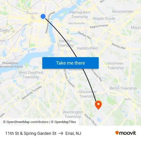 11th St & Spring Garden St to Erial, NJ map