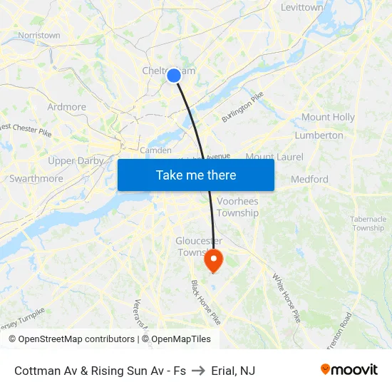 Cottman Av & Rising Sun Av - Fs to Erial, NJ map