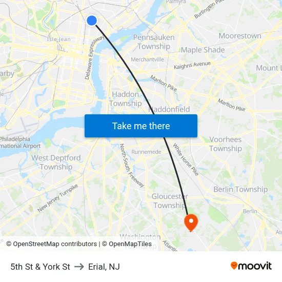5th St & York St to Erial, NJ map
