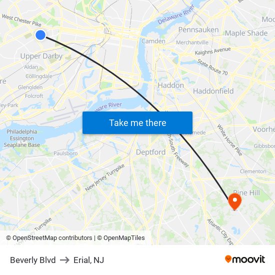 Beverly Blvd to Erial, NJ map