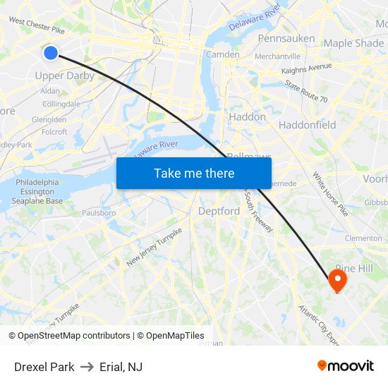 Drexel Park to Erial, NJ map