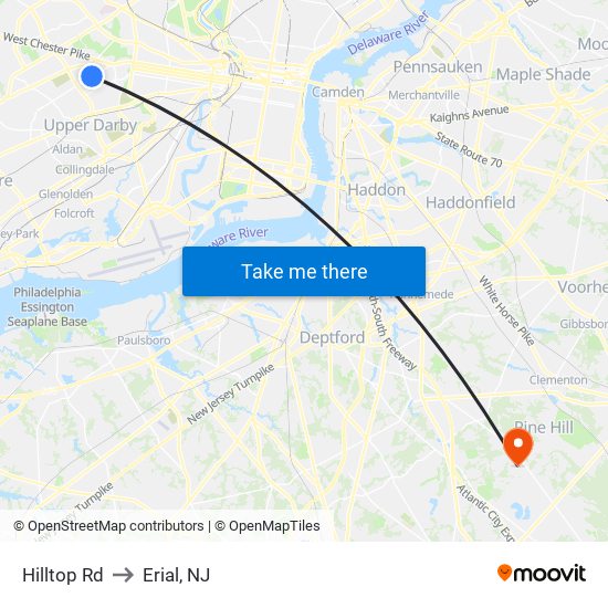 Hilltop Rd to Erial, NJ map