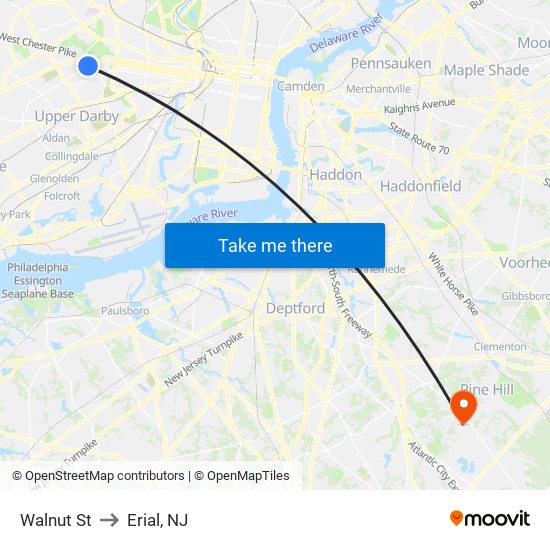 Walnut St to Erial, NJ map