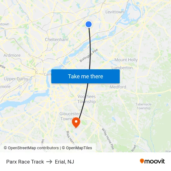 Parx Race Track to Erial, NJ map