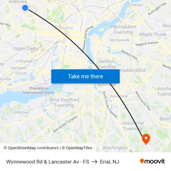 Wynnewood Rd & Lancaster Av - FS to Erial, NJ map