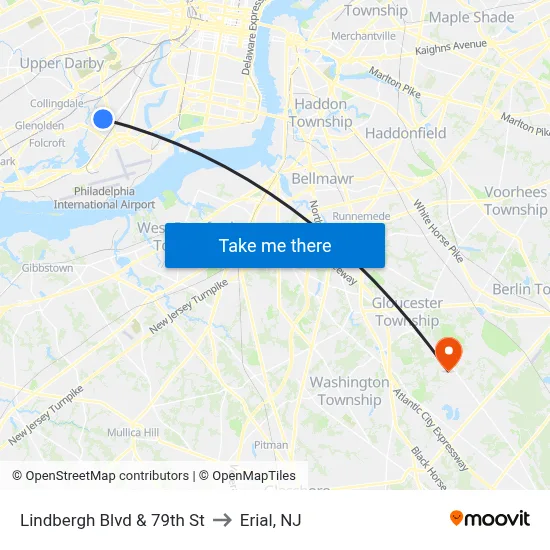 Lindbergh Blvd & 79th St to Erial, NJ map