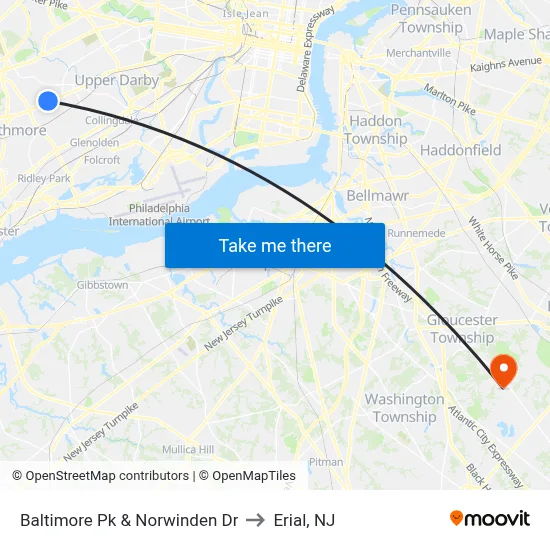 Baltimore Pk & Norwinden Dr to Erial, NJ map