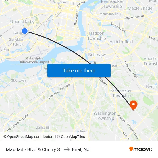 Macdade Blvd & Cherry St to Erial, NJ map