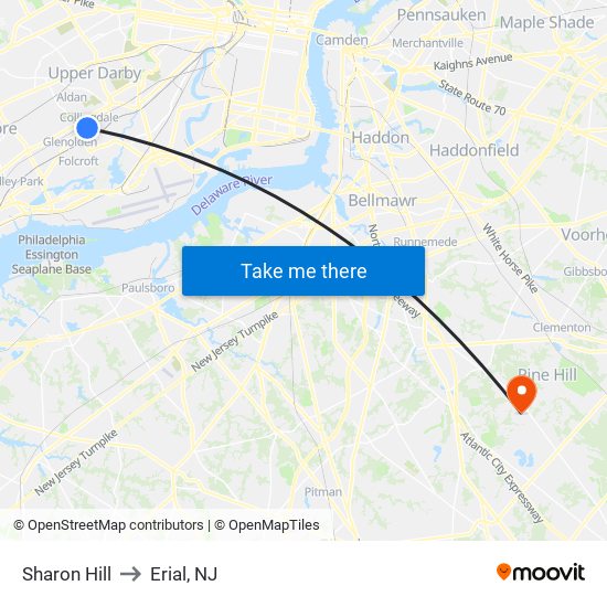 Sharon Hill to Erial, NJ map