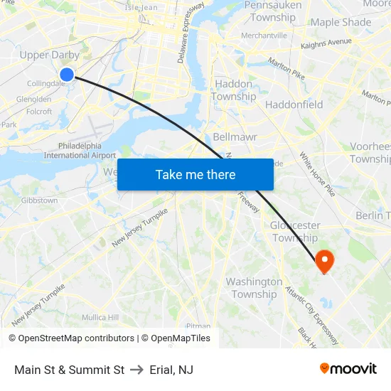 Main St & Summit St to Erial, NJ map