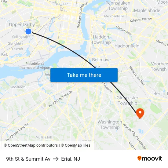 9th St & Summit Av to Erial, NJ map