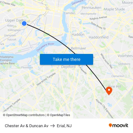 Chester Av & Duncan Av to Erial, NJ map