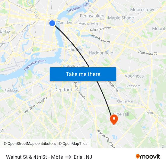 Walnut St & 4th St - Mbfs to Erial, NJ map