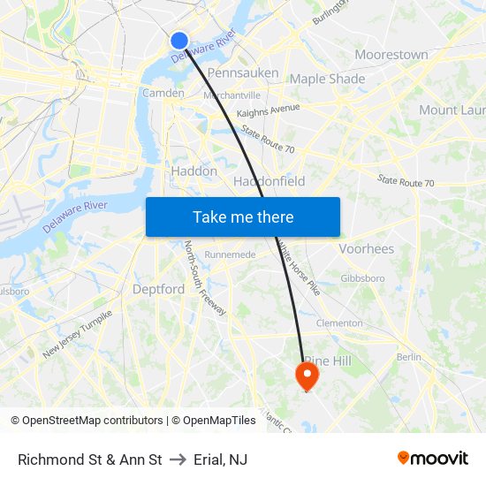 Richmond St & Ann St to Erial, NJ map