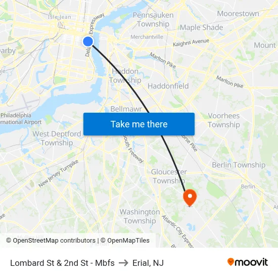 Lombard St & 2nd St - Mbfs to Erial, NJ map