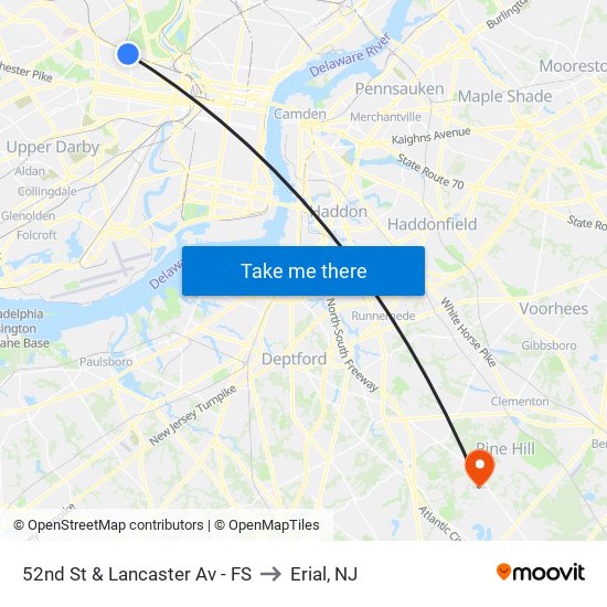 52nd St & Lancaster Av - FS to Erial, NJ map