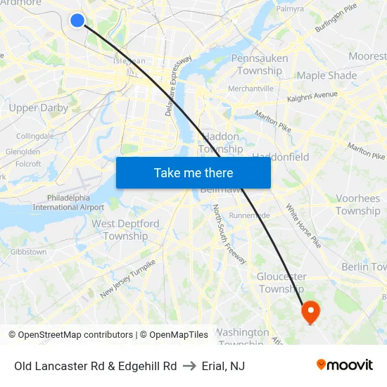 Old Lancaster Rd & Edgehill Rd to Erial, NJ map