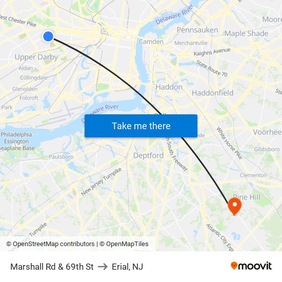 Marshall Rd & 69th St to Erial, NJ map