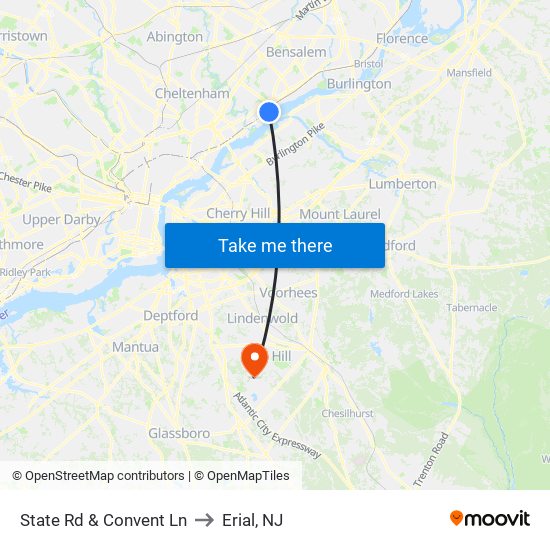 State Rd & Convent Ln to Erial, NJ map
