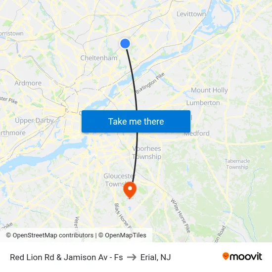 Red Lion Rd & Jamison Av - Fs to Erial, NJ map
