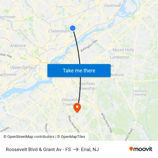 Roosevelt Blvd & Grant Av - FS to Erial, NJ map
