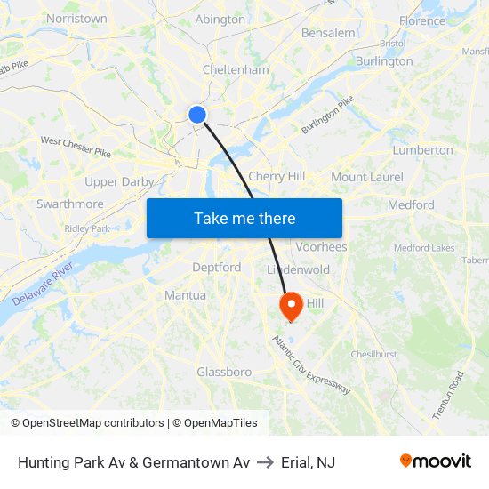 Hunting Park Av & Germantown Av to Erial, NJ map