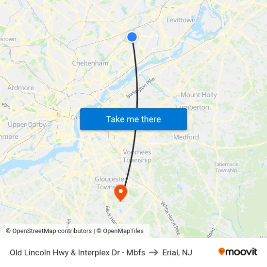 Old Lincoln Hwy & Interplex Dr - Mbfs to Erial, NJ map