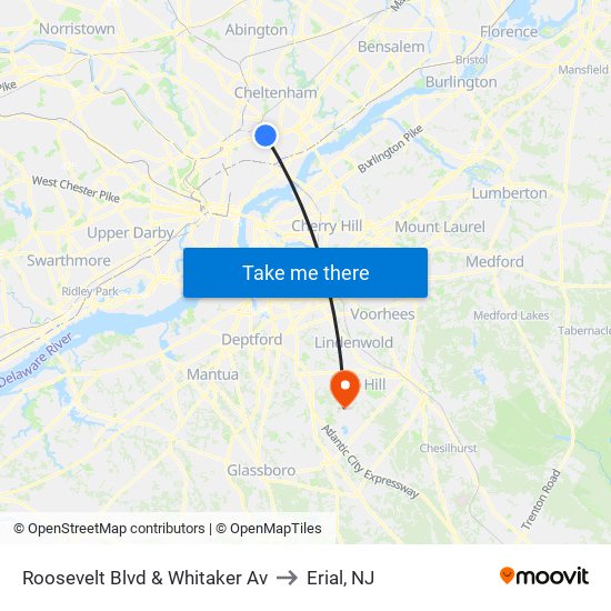 Roosevelt Blvd & Whitaker Av to Erial, NJ map