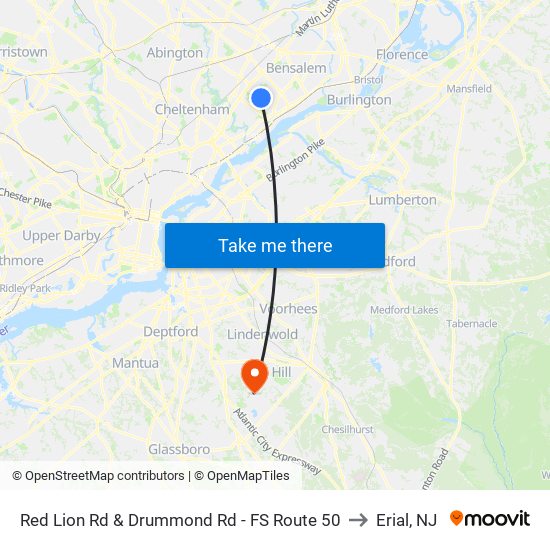 Red Lion Rd & Drummond Rd - FS Route 50 to Erial, NJ map