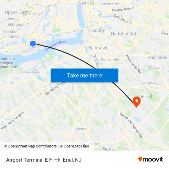 Airport Terminal E F to Erial, NJ map