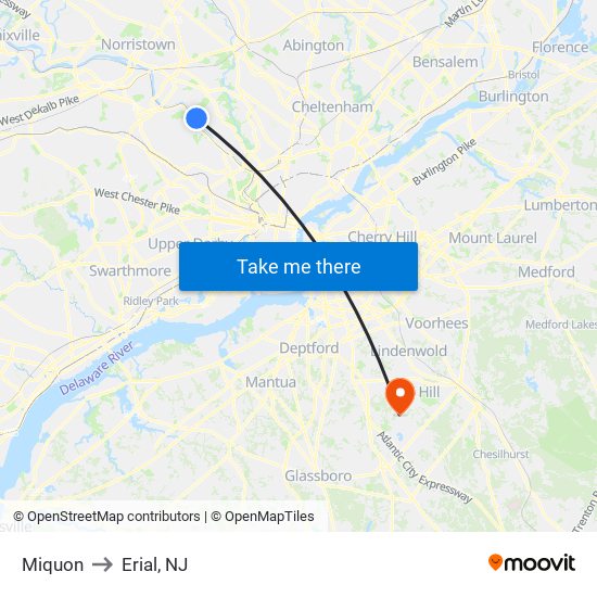 Miquon to Erial, NJ map