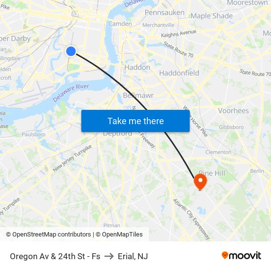 Oregon Av & 24th St - Fs to Erial, NJ map