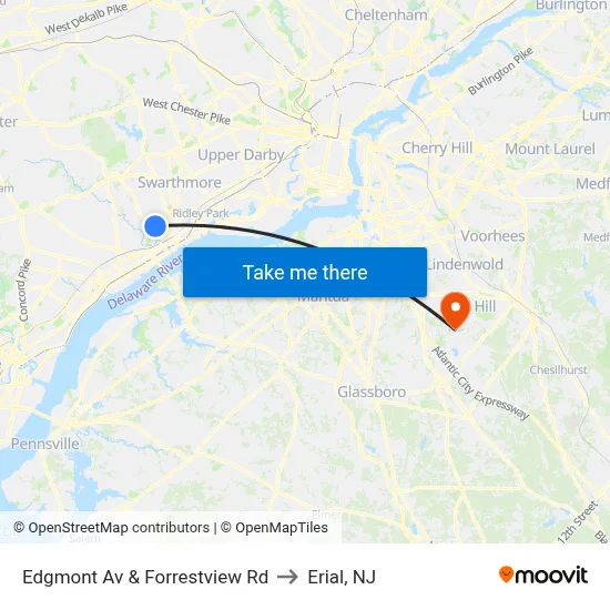 Edgmont Av & Forrestview Rd to Erial, NJ map