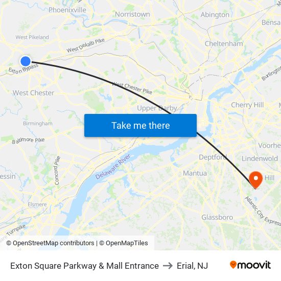 Exton Square Parkway & Mall Entrance to Erial, NJ map