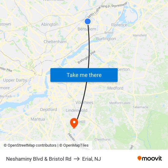 Neshaminy Blvd & Bristol Rd to Erial, NJ map