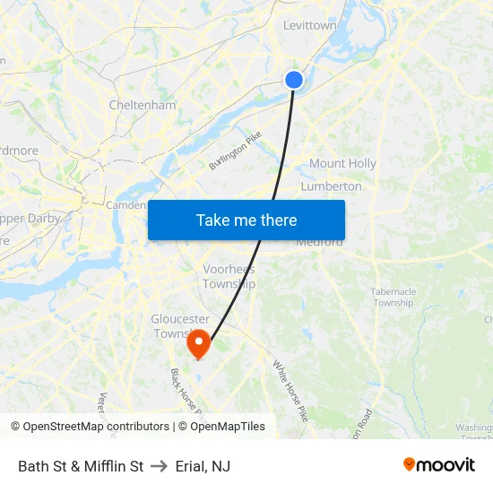 Bath St & Mifflin St to Erial, NJ map