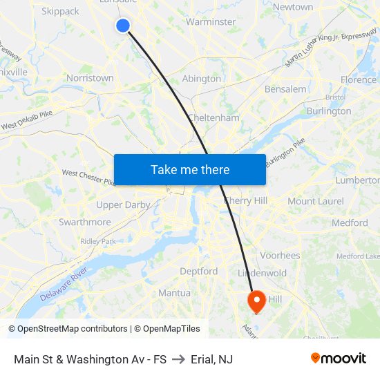 Main St & Washington Av - FS to Erial, NJ map