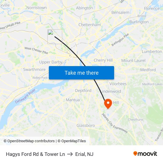 Hagys Ford Rd & Tower Ln to Erial, NJ map