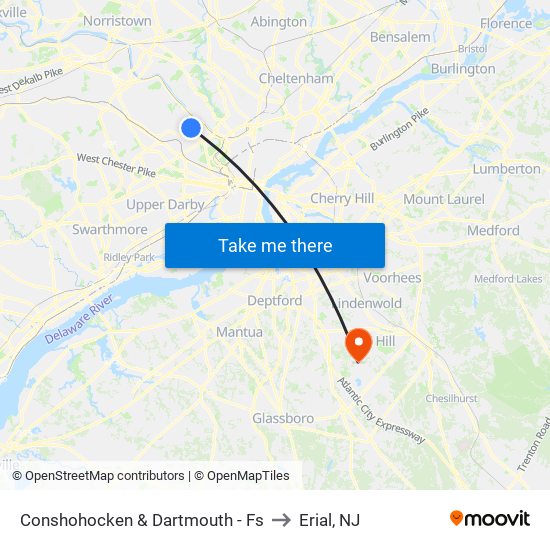 Conshohocken & Dartmouth - Fs to Erial, NJ map