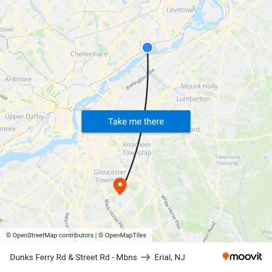 Dunks Ferry Rd & Street Rd - Mbns to Erial, NJ map