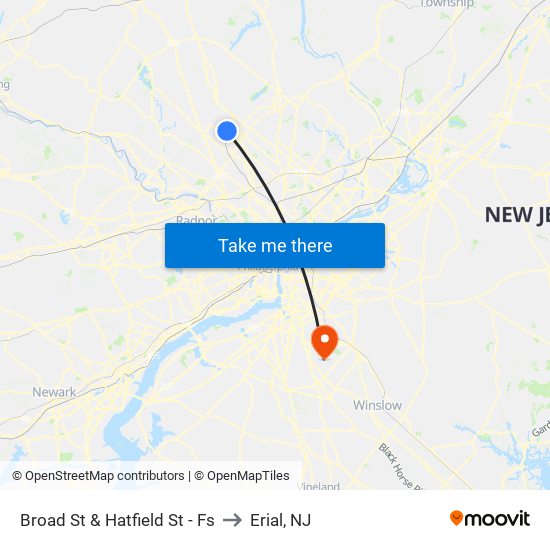 Broad St & Hatfield St - Fs to Erial, NJ map