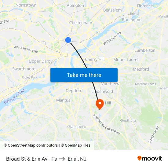 Broad St & Erie Av - Fs to Erial, NJ map