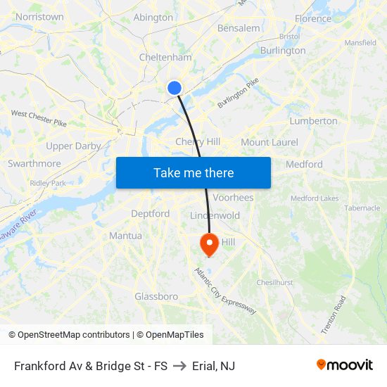 Frankford Av & Bridge St - FS to Erial, NJ map