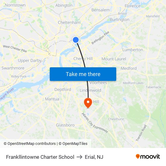 Frankllintowne Charter School to Erial, NJ map