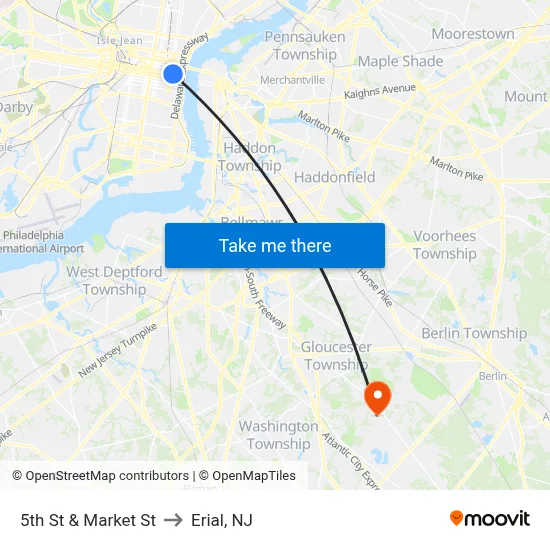 5th St & Market St to Erial, NJ map