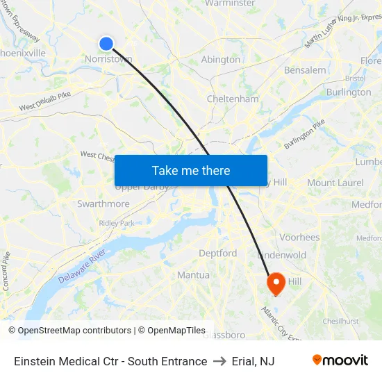 Einstein Medical Ctr - South Entrance to Erial, NJ map
