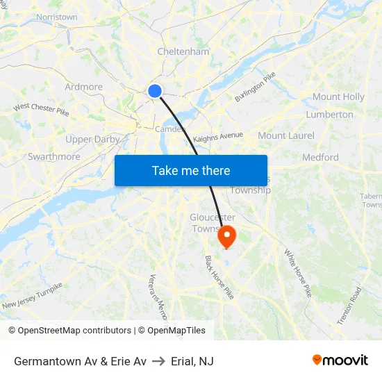 Germantown Av & Erie Av to Erial, NJ map